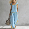 Solid Color Shirt & Wide-Leg Trousers Two-Piece Set by FitiqueFit