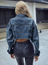 Distressed Raw Hem Cropped Denim Jacket