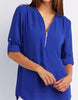 Women's Short-Sleeve Zip V-Neck Loose Top by FitiqueFit