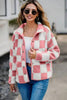 Elegant Checkered Snap Down Long Sleeve Teddy Jacket Soft & Warm Colorful Jacket by Stevvex
