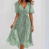 Floral Print A-Line Dress – V-Neck Short Sleeve Midi Dress by FitiqueFit