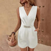 Elegant Sleeveless V-Neck Jumpsuit Solid Color One-Piece by FitiqueFit