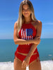 American Flag Halter Tankini Set – Red Patriotic Two-Piece Swimsuit by FitiqueFit