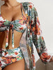 New Tropical Bloom 3-Piece Swimsuit Set – High Waist Floral Fluttering Bikini with Crew Neck Top Spaghetti Straps and Matching Long Sleeve Cover-Up – Stylish Stretchy Women’s Swimwear for Beach & Summer Escapes by Stevvex