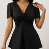 Women's V-neck Temperament Versatile Solid Color sleeved shirt top by FitiqueFit