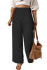 Khaki Smocked Wide Waistband High Waist Wide Leg Pants