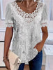 Women's Lace Patchwork Crew Neck Short Sleeve T-Shirt by FitiqueFit