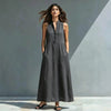 Women's Stand-Collar A-Line Maxi Dress – Resort & Vacation Style by FitiqueFit