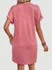 Elegant Button V-Neck Short Sleeve Dress Flattering Casual & Office Wear Simple Dress by Stevvex
