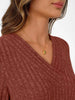 Ribbed Knit V-Neck Long Sleeve T-Shirt by Simply Love