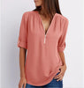 Women's Short-Sleeve Zip V-Neck Loose Top by FitiqueFit