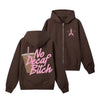"No Decaf" Enthusiast Zip-Up Hoodie – Coffee Lover Brown Midweight Jacket by Dog Mom Hat