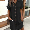 Women's Casual Loose Short-Sleeve Midi Shirt Dress – Button-Down by FitiqueFit