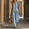 Women’s Contrast Color Sleeveless Vest and Wide-Leg Pants Set by FitiqueFit