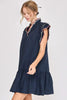 Classic Full Size Ruffled Sleeve Plus Size Dress Elegant & Feminine Chic Dress Dark Navy Women Dress by Stevvex