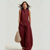 Women's Stand Collar Sleeveless Top & High-Waist Wide-Leg Pants Set by FitiqueFit
