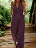 Women's V-Neck Sleeveless Wide-Leg Jumpsuit With Pockets by FitiqueFit