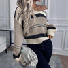 Women's French Vintage Striped Sweater | V-Neck Long Sleeve Stretch Knit by FitiqueFit