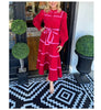 Lace Stitching Red High Collar Long Sleeve Loose Temperament Dress