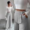 Women's High-Waist Straight-Leg Pants – Solid Color Button Detail Full Length by FitiqueFit