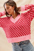 SO ME Color Block Textured Christmas Sweater V Neck Top by FitiqueFit
