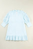 Blue Lightweight Ruffled Striped Mini Dress Chic Playful Dress for Women Charming Design Dress by Stevvex