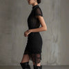 Black Lace Patchwork Slit Midi Dress – Slim-Fit High-Waist See-Through Dress for Women by FitiqueFit
