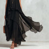 Black Asymmetrical Chiffon Maxi Dress – Flowy Sleeveless Boho A-Line Long Dress for Women by FitiqueFit