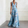 Tulip Print V-Neck Sleeveless Maxi Dress – Floral Chiffon by FitiqueFit
