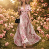 Women's Deep V-Neck Ruffle Sleeve Printed Maxi Dress – High Waist by FitiqueFit
