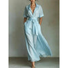 Women's Solid Color Waist-Slimming Maxi Dress — Flip Collar by FitiqueFit