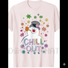 Women's Black Frosty The Snowman "CHILL OUT" T-Shirt – Vintage Snowman Graphic Summer Tee by Dog Mom Hat