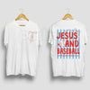 "2 Sides: Jesus & Baseball" Coquette T-Shirt – Cute Christian Athlete Graphic Tee, Premium 100% Cotton Pink Bow Baseball Top, Soft Lived-In Heavyweight Faith & Sports Shirt, Made in USA