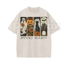 Vintage Spooky Season Four Panel T-Shirt – Retro Ghost Pumpkin Black Cat Haunted House Graphic Tee, Washed Lightweight Cotton Unisex Halloween Top