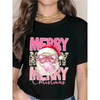 Funky Retro Santa Christmas Bubble Gum T-Shirt – Pink Lettering Merry Christmas Graphic by Dog Mom Hat