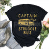 "Captain of The Struggle Bus" Funny T-Shirt – Sarcastic School Bus Graphic Tee, Premium 100% Cotton Novelty Humor Top, Soft Lived-In Heavyweight Relatable Parenting Shirt, Made in USA