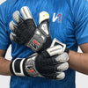 ONEKEEPER FUSION Contact Black - Black and White Hybrid Cut Pro-Level Goalkeeper Gloves