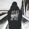 "It Is What It Is" Distressed Print Hoodie – Basic Men’s Casual Pullover, Laid-Back Vibe Streetwear