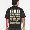 "Created by the Divine" Humorous T-Shirt – Divine Man and Woman Graphic Tee, Premium 100% Cotton Funny Heritage Top, Soft Lived-In Heavyweight Spiritual Humor Shirt, Made in USA