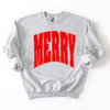 Merry Oversized Print Christmas Sweatshirt – Unisex Festive Holiday Pullover by Dog Mom Hat