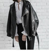 PU Faux Leather Jacket Women Loose Sashes Casual Biker Jackets Outwear Female Tops BF Style Black Leather Jacket Coat by Stevvex