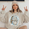 Cute Sad Cat in Winter Tree Crewneck, Whimsical Retro Feline Pullover by Dog Mom Hat