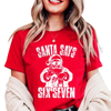 Viral 'Six Seven' Santa Chaos Holiday Tee – Unisex Funny Christmas Slogan Shirt by Dog Mom Hat
