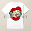 HAGBDH Bold Oversized Graphic Tee – Red Lips Biting Cash Roll, Y2K Streetwear Cotton Crewneck Top, Unisex Fall Outfit by Dog Mom Hat