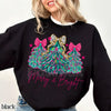 The Pink Christmas Aesthetic: "Merry & Bright" Tree Sweatshirt with Festive Lights & Bows