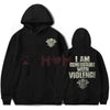 "I Am Comfortable With Violence" 2-Side Hoodie – Bold Edgy Unapologetic Statement Pullover by Dog Mom Hat