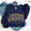 Christian Jesus Leopard Sweatshirt | Cheetah Print Faith Crewneck | Modern Bible Verse Shirt for Women