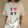 "I Love 6 7" Crewneck T-shirt - Funny Graphic Tee, Stylish Casual White Shirt