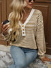 Striped Button Detail Long Sleeve T-Shirt by Simply Love