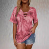 Women's Tie-Dye Print Drawstring T-Shirt – Loose Fit, Short Sleeve, Casual by FitiqueFit